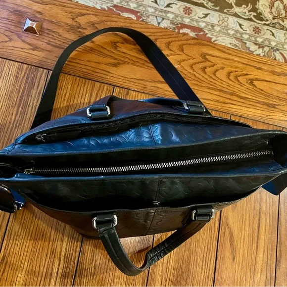 Coach Op Art Black Embossed Leather Messenger Bag